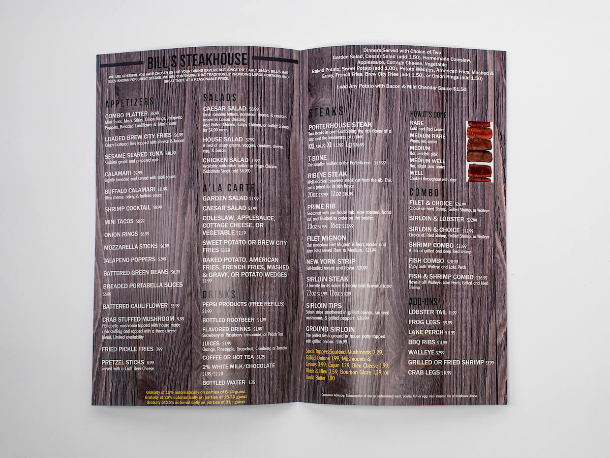 Waterproof Menu Printing, Reusable Restaurant Menus